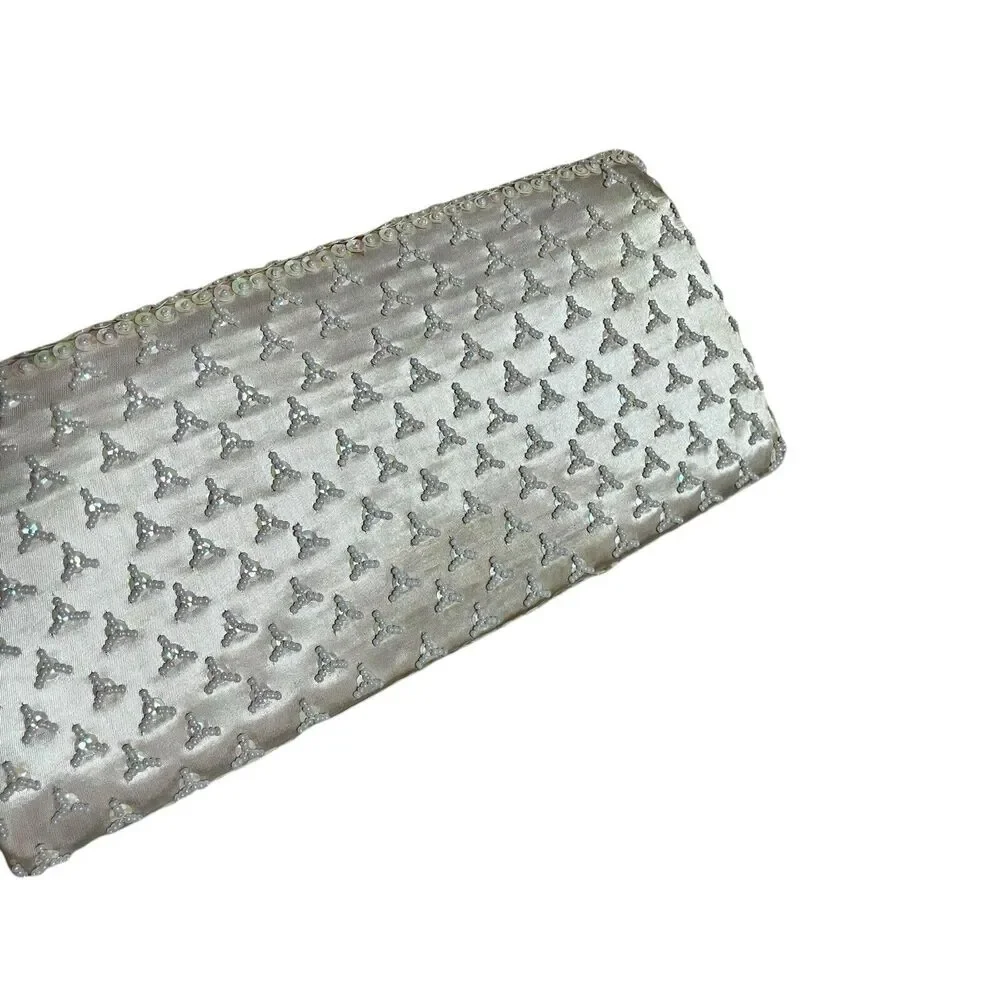 Vintage Cream Satin Beaded Sequin Iridescent Clutch